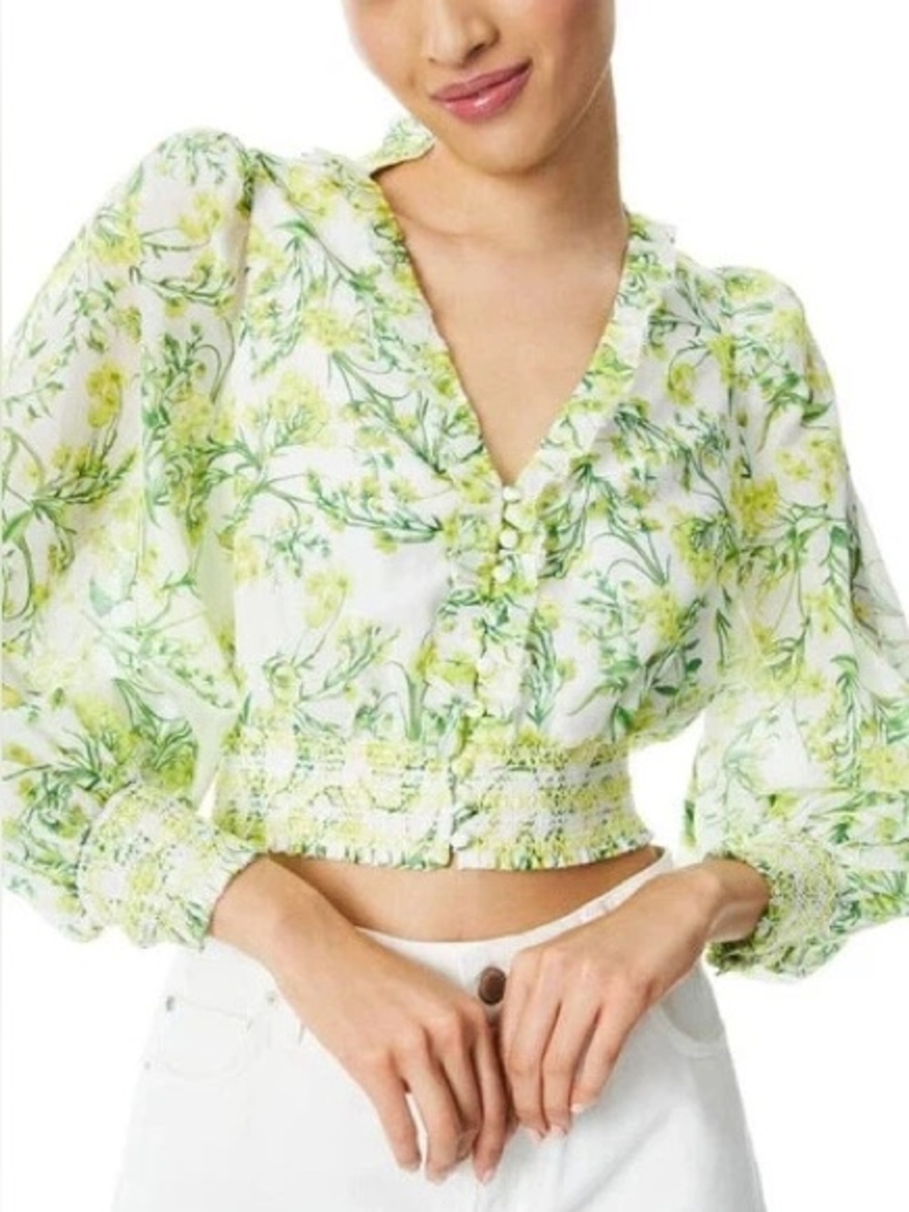 Alice + Olivia Callico Cotton and Silk Blouse